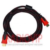 картинка Шнур HDMI (шт.- шт.) Vers.-1,4, gold, фильтр+ сетка, 3м, чёрно-красный от интернет магазина Radiovip