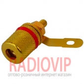 картинка Гнездо акустич.Banan монтажное,корпус металл gold, красное от интернет магазина Radiovip