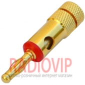 картинка Штекер акустический Banan, под кабель, метал. корпус, gold красн от интернет магазина Radiovip