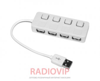 картинка Хаб USB 2.0 4 порта, White, 480Mbts питание от USB, с кнопкой LED от интернет магазина Radiovip