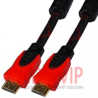 картинка Шнур HDMI (шт.- шт.) Vers.-1,4, gold, фильтр+ сетка, 2м, чёрно-красный от интернет магазина Radiovip
