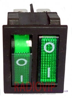 картинка Перекл. клавишный узкий x2 с подсв. 6pin зелёный, арт. IRS-2101-1A G от интернет магазина Radiovip