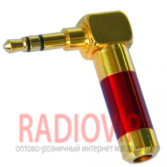 картинка Штекер 3,5мм стерео, угловой, HQ, gold, красный, металл. корпус от интернет магазина Radiovip