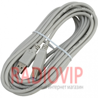 картинка Шнур USB (шт.A- шт.В), version 2,0, диам.-3.5мм, 3м., серый от интернет магазина Radiovip