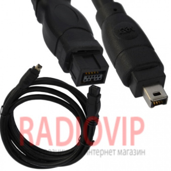картинка Шнур Firewire IEEE 1394В(шт.4р -шт.9р), диам.-4мм. 1,5м. чёрный от интернет магазина Radiovip