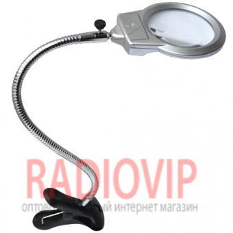 картинка Лупа-лампа с LED подсветкой с прищепкой, круглая 2,5 +5 кратное увеличение, диам.-90мм+22мм (MG15122-1А) от интернет магазина Radiovip