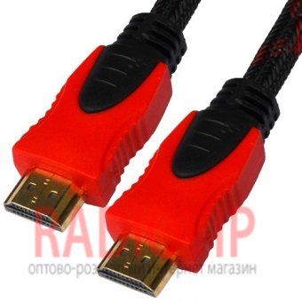 картинка Шнур HDMI (шт.- шт.) Vers.-1,4, gold, фильтр+ сетка, 1м, чёрно-красный от интернет магазина Radiovip