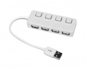 картинка Хаб USB 2.0 4 порта, White, 480Mbts питание от USB, с кнопкой LED от интернет магазина Radiovip