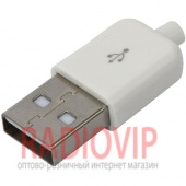 картинка Штекер USB тип A, под шнур, бакелит, белый от интернет магазина Radiovip