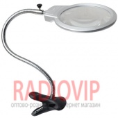 картинка Лупа-лампа с LED подсветкой с прищепкой, круглая, 2Х+5Х, диам-125мм+26мм, MG15120-C от интернет магазина Radiovip