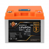 картинка Аккумулятор LP LiFePO4 LCD 12V (12,8V) - 50 Ah (640Wh) (BMS 50A/25A) пластик от интернет магазина Radiovip