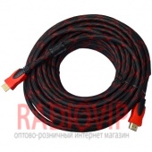 картинка Шнур HDMI (шт.- шт.) Vers.-1,4, gold, фильтр+ сетка, 15м, чёрно-красны от интернет магазина Radiovip