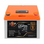 картинка Аккумулятор LP LiFePO4 LCD 12V (12,8V) - 30 Ah (384Wh) (BMS 50A/25А) пластик от интернет магазина Radiovip