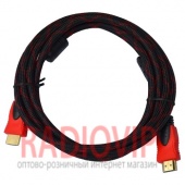 картинка Шнур HDMI (шт.- шт.) Vers.-1,4, gold, фильтр+ сетка, 2м, чёрно-красный от интернет магазина Radiovip