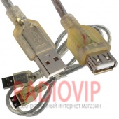 картинка Удлинитель USB (шт.A- гн.А), version 2,0, диам.-5мм, 0,8м, прозрачн. от интернет магазина Radiovip