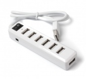 картинка Хаб USB 2.0 7 портов, White, 480Mbts питание от USB, с выключателем от интернет магазина Radiovip