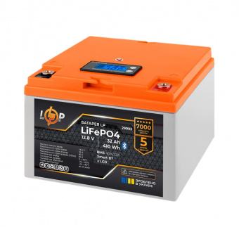 картинка Аккумулятор LP LiFePO4 12,8V - 32 Ah (410Wh) (BMS 40А/32A) пластик LCD Smart BT от интернет магазина Radiovip