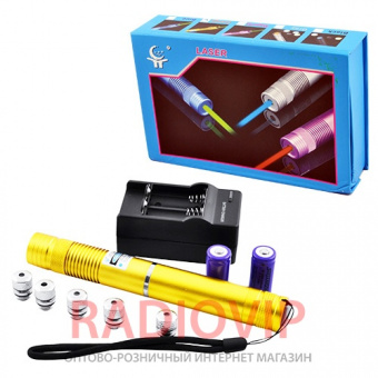 картинка Фонарь-лазер синий YX-B008 5 насадок от интернет магазина Radiovip