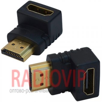картинка Переходник шт.HDMI -гн.HDMI угловой, gold, пластик от интернет магазина Radiovip