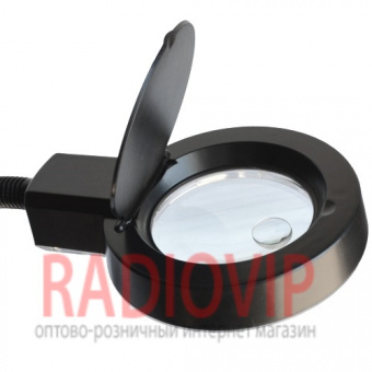 картинка Лупа-лампа  ZD-123 настольная, круглая, 3Х +8Х, диам-90мм, чёрная от интернет магазина Radiovip