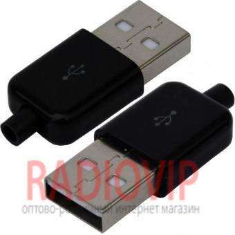 картинка Штекер USB тип A, под шнур, бакелит, чёрный от интернет магазина Radiovip