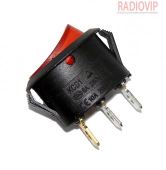 картинка Переключатель с подсветкой, красный, on-of, 3pin 10A  от интернет магазина Radiovip