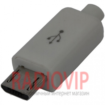 картинка Штекер micro USB 5pin, под шнур, бакелит, белый от интернет магазина Radiovip