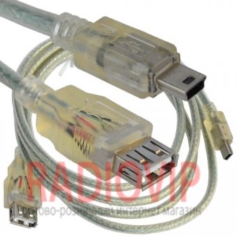 картинка Шнур гн.USB А -шт.mini USB 5pin, v2.0, диам.-5мм., 1,5м., прозрачный от интернет магазина Radiovip