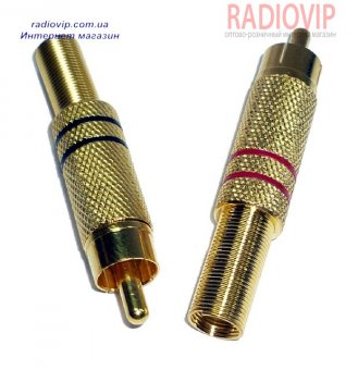 картинка Штекер RCA металл gold с пружиной диам.-6,5мм.,красный от интернет магазина Radiovip