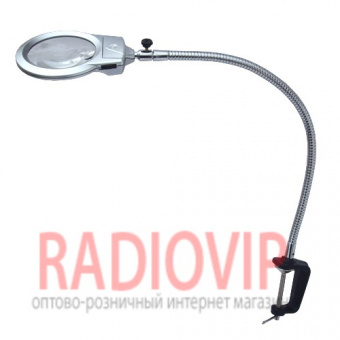 картинка Лупа-лампа с LED подсветкой на струбцине, круглая, 2Х+5Х, диам-130мм+26мм, MG15124-C от интернет магазина Radiovip