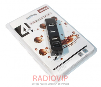 картинка Хаб USB 2.0 4 порта, Black, 480Mbts питание от USB от интернет магазина Radiovip